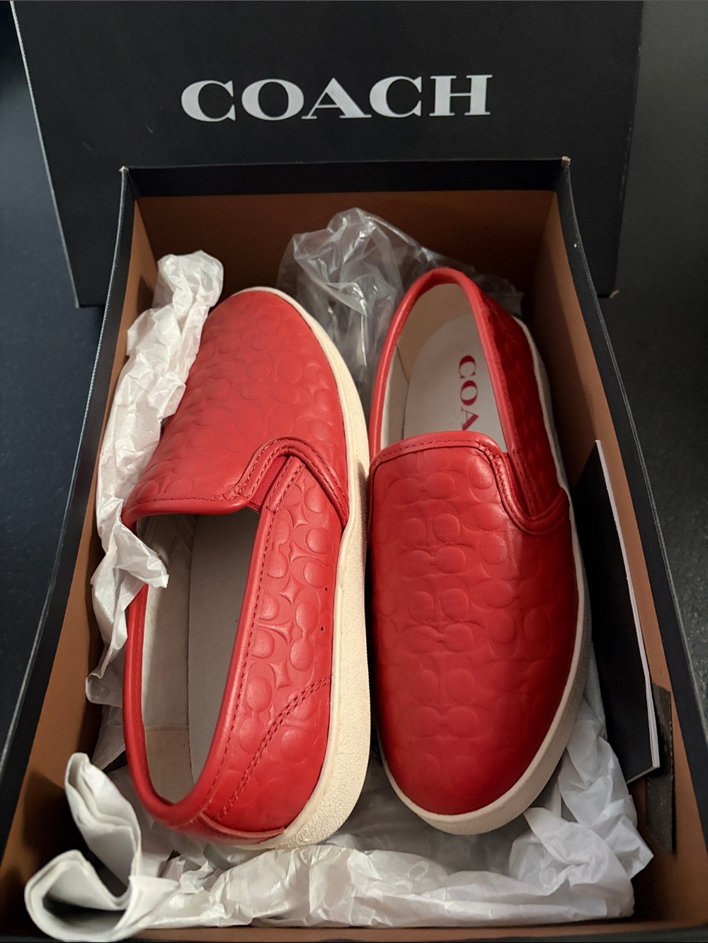 Coach Red Slip-the On Sneakers with Signature Emboss